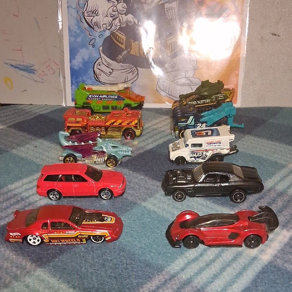 Hot Wheels Die-Cast Toy Car Collection - Red, Black, Blue